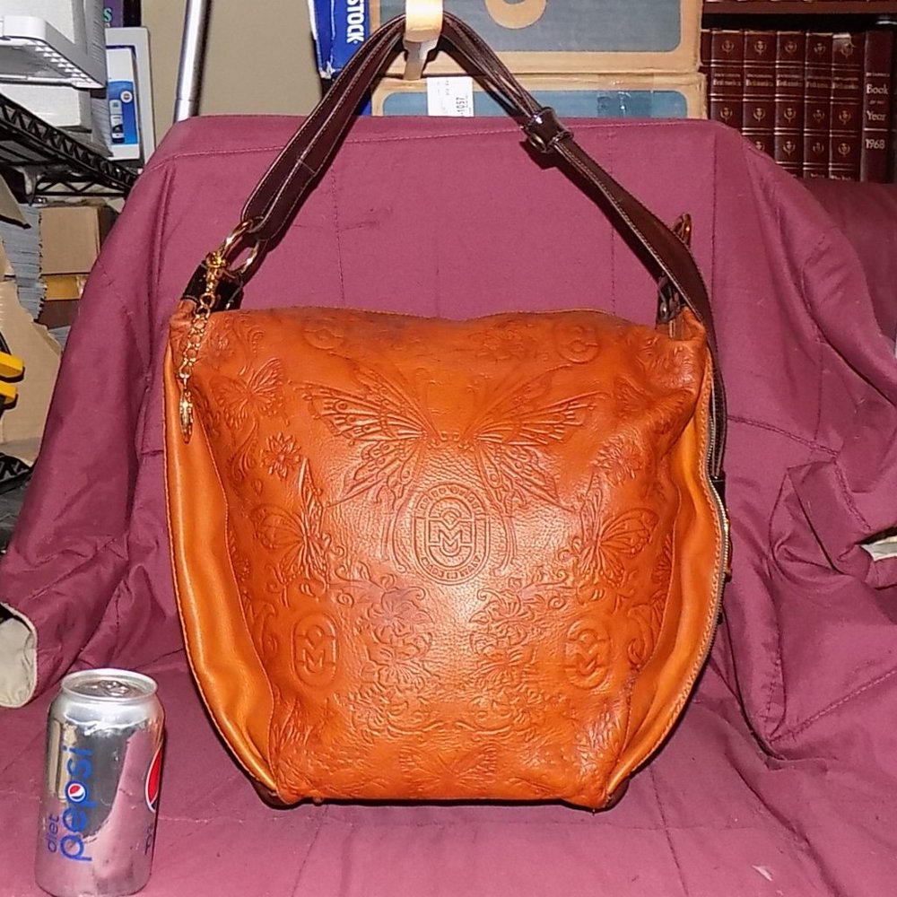 Large Marino Orlandi Butteryfly embossed leather made in Italy